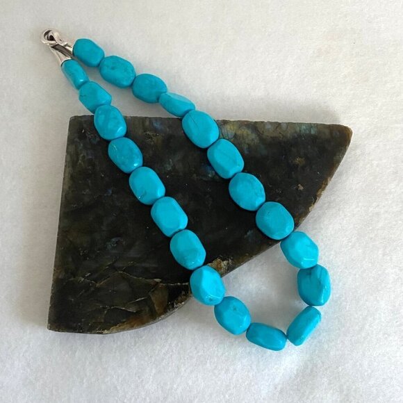 Sterling Silver 925 Southwest Style Chunky Beaded Dyed Turquoise Necklace 17.5" - Picture 4 of 16